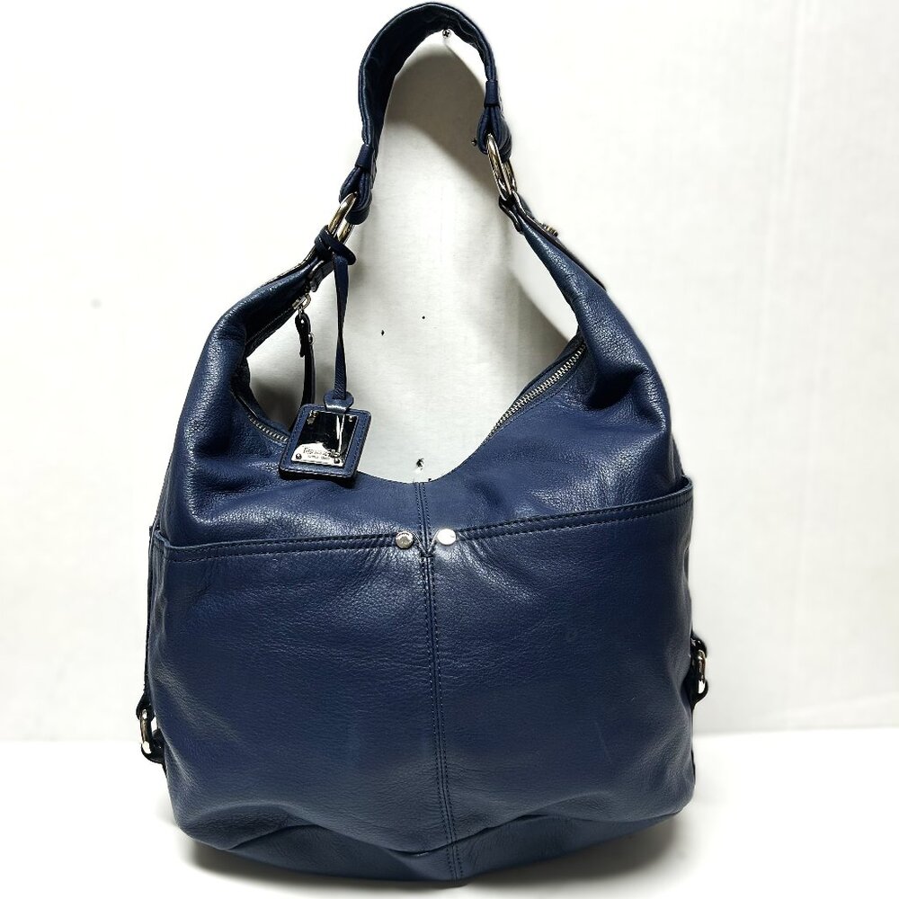Tiganelle deep blue leather hobo shoulder bag